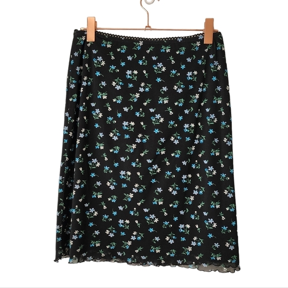 BOUTIQUE EUROPA x VINTAGE 90s mini floral sheer overlay skirt lettuce hem M - Picture 2 of 10